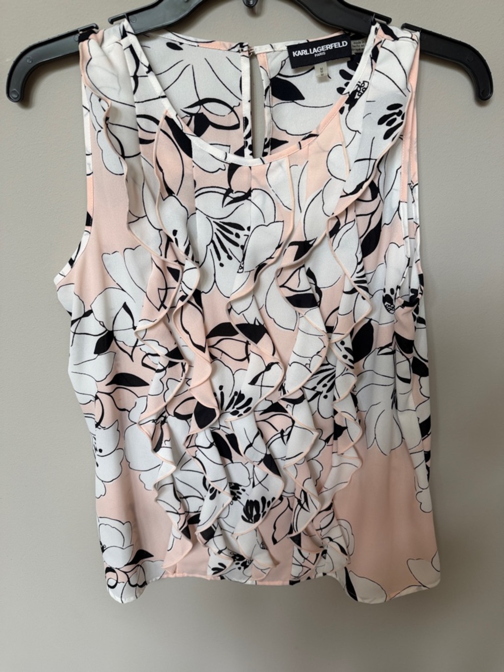 Karl Lagerfeld Pink & White Floral Ruffle Sleeveless Camisole